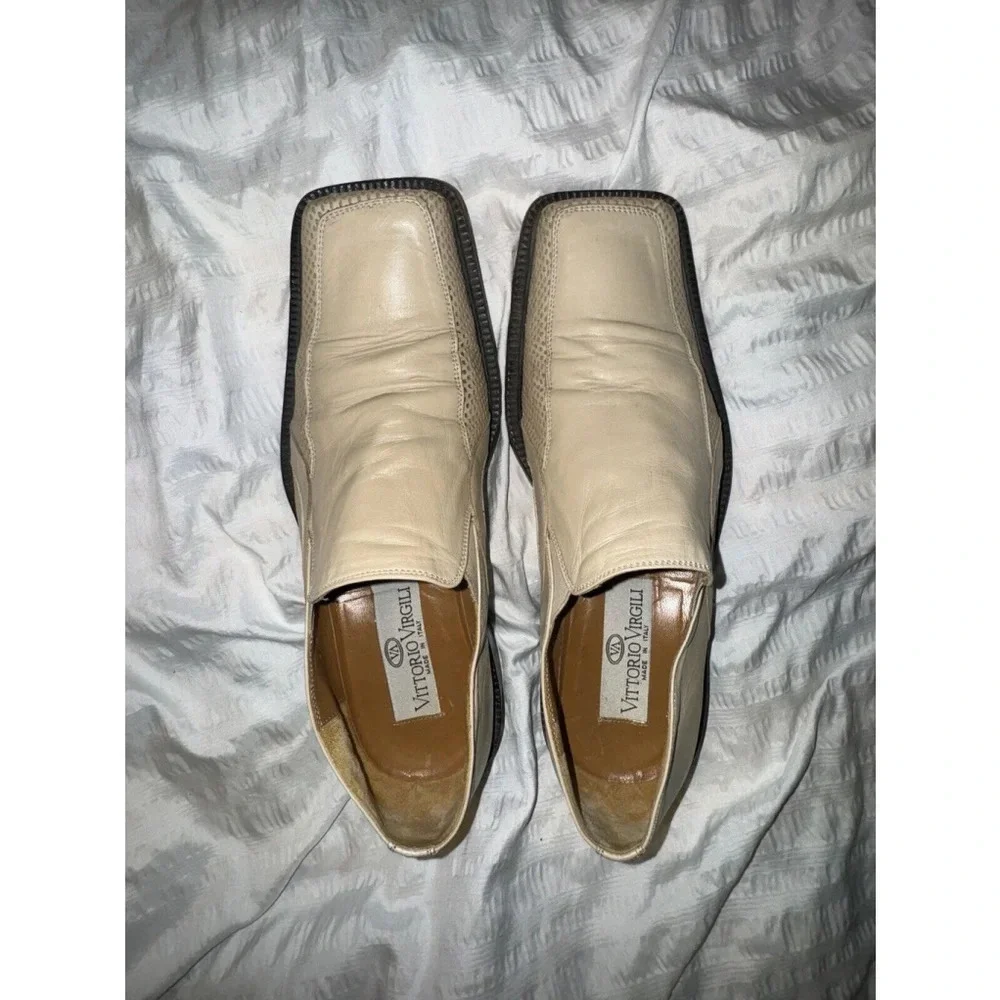 Vittorio Virgili Shoes Made in Italy Square Toe Loafers Off White Sz 11